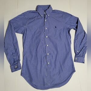 (#15) Polo By Ralph Lauren Striped Blue Button-Down Men's Dress Shirt